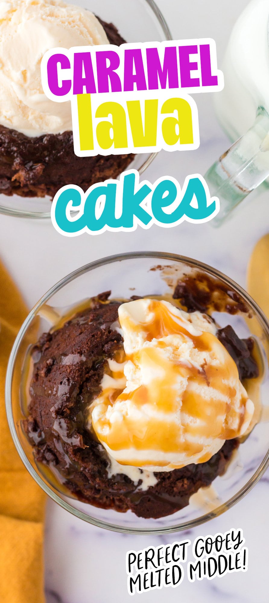 picture of caramel lava cake in a dish with ice cream