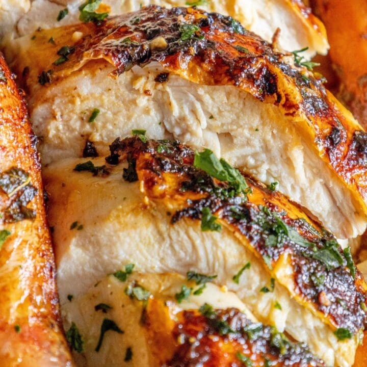 picture of sliced roast chicken on a platter