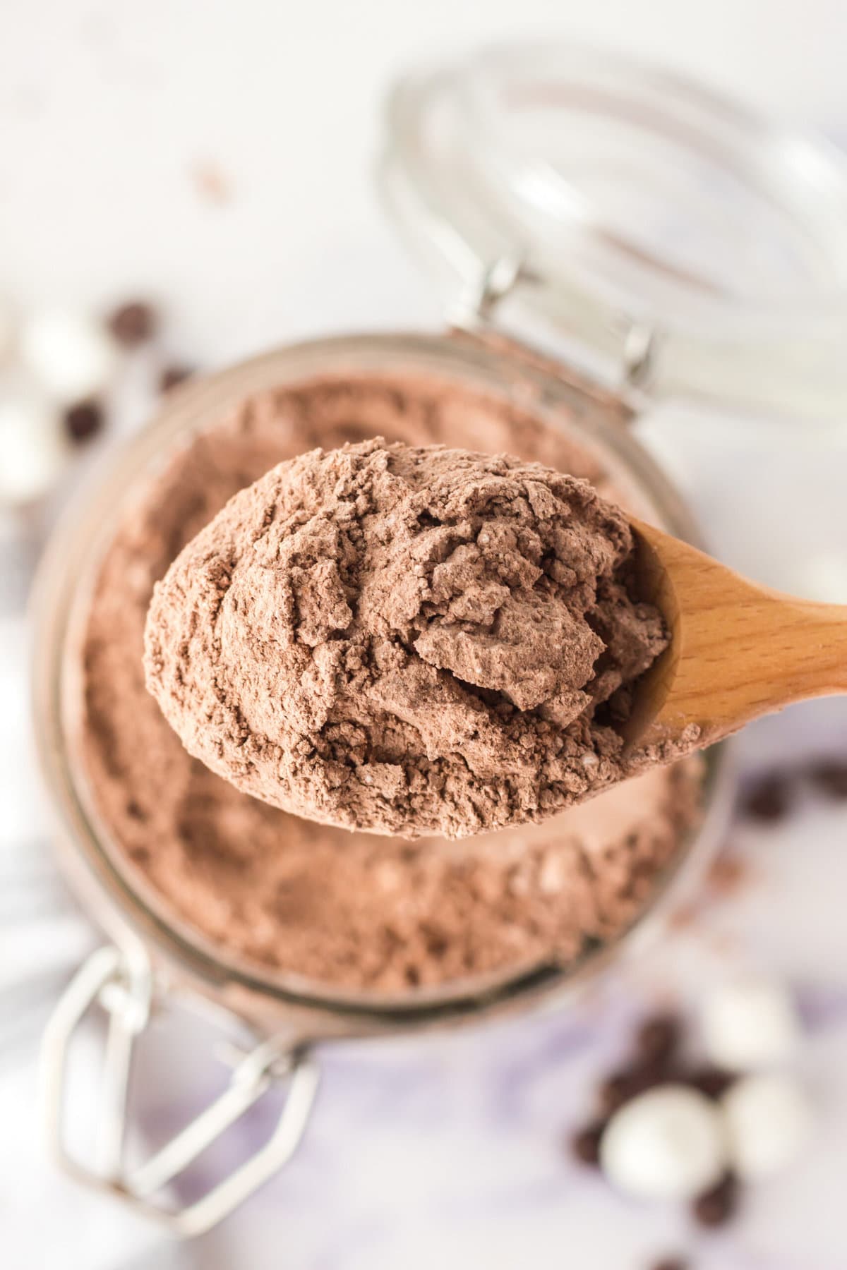 picture of homemade powdered hot cocoa mix in a jar