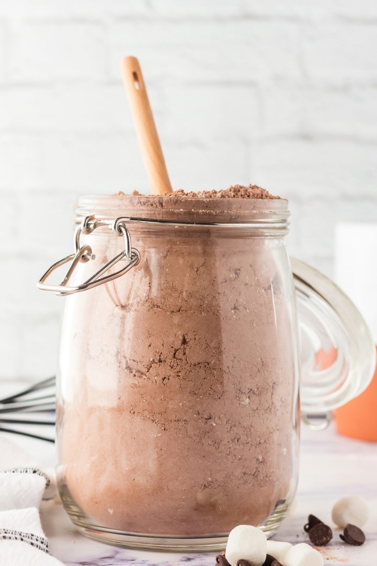 picture of homemade powdered hot cocoa mix in a jar