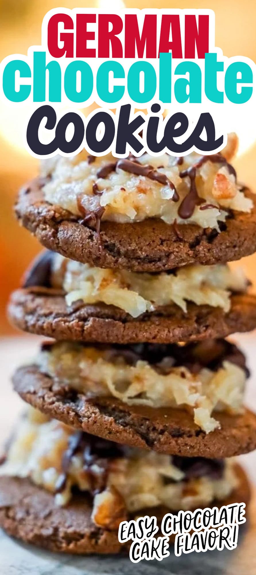 Chocolate cookie topped with coconut and chocolate German topping