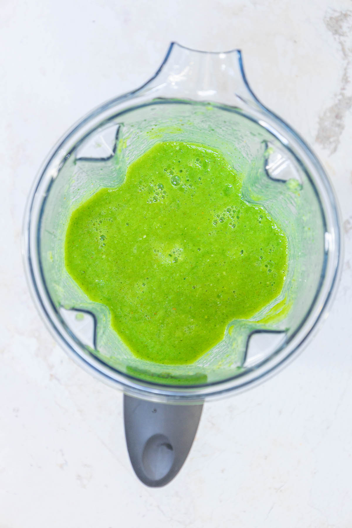 blended peppers, tomatillos, onions in a blender