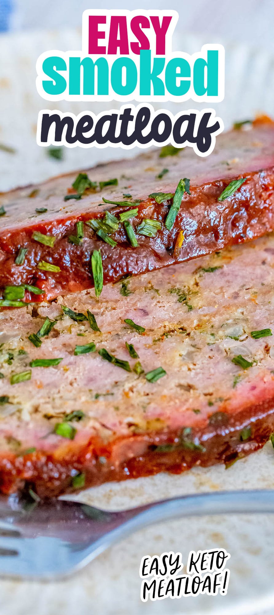 smoked meatloaf on a plate with chopped chives