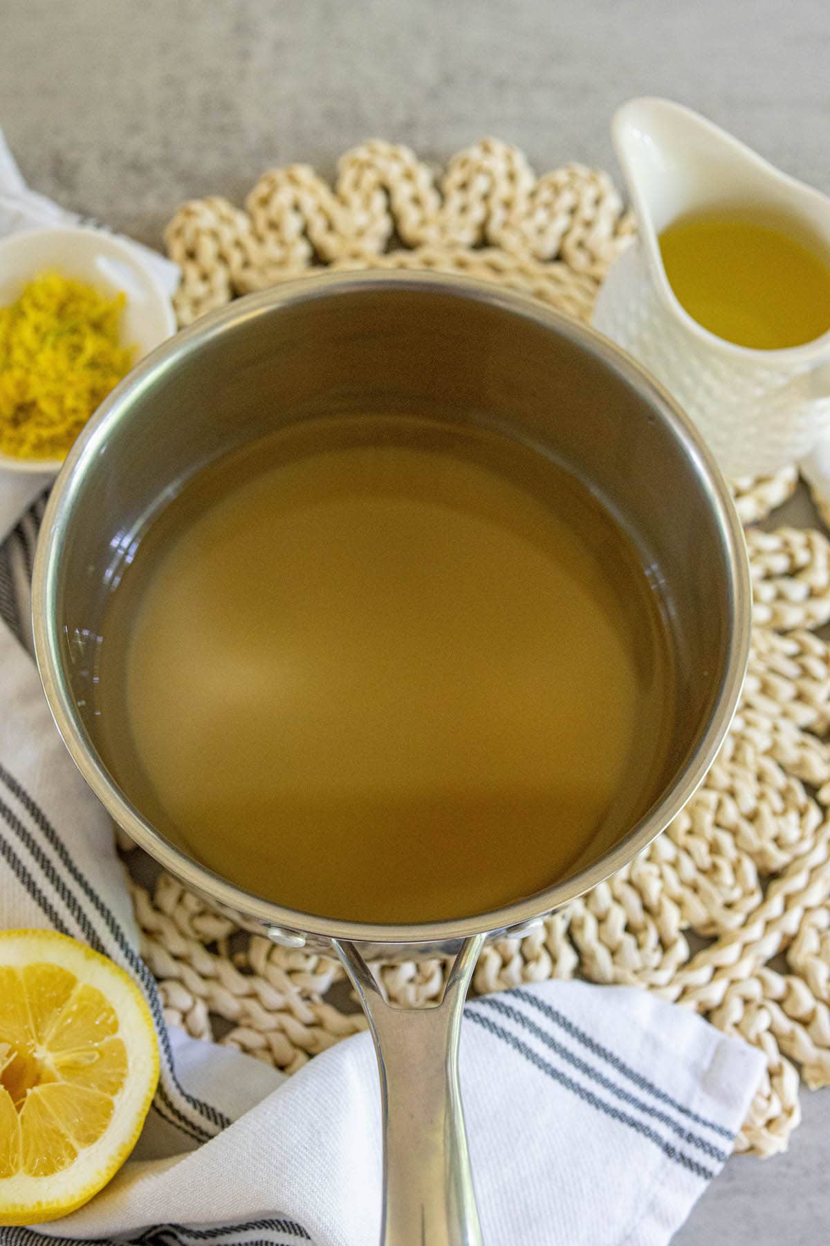 simple syrup in a pan