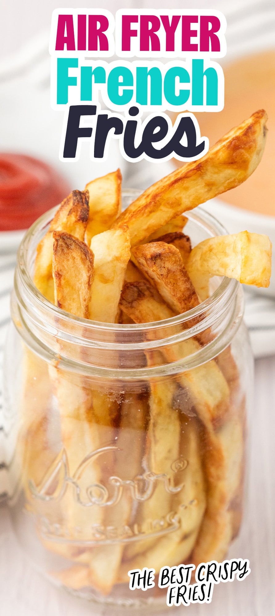 crispy air fried french fries in a glass jar