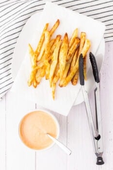A plate with French fries and Easy Fry Sauce.