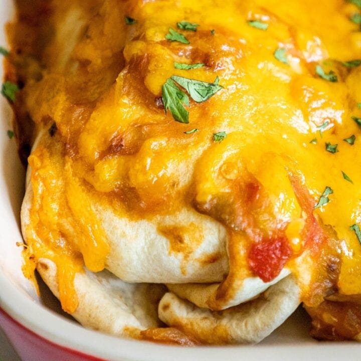 baked wet breakfast burrito in a dish