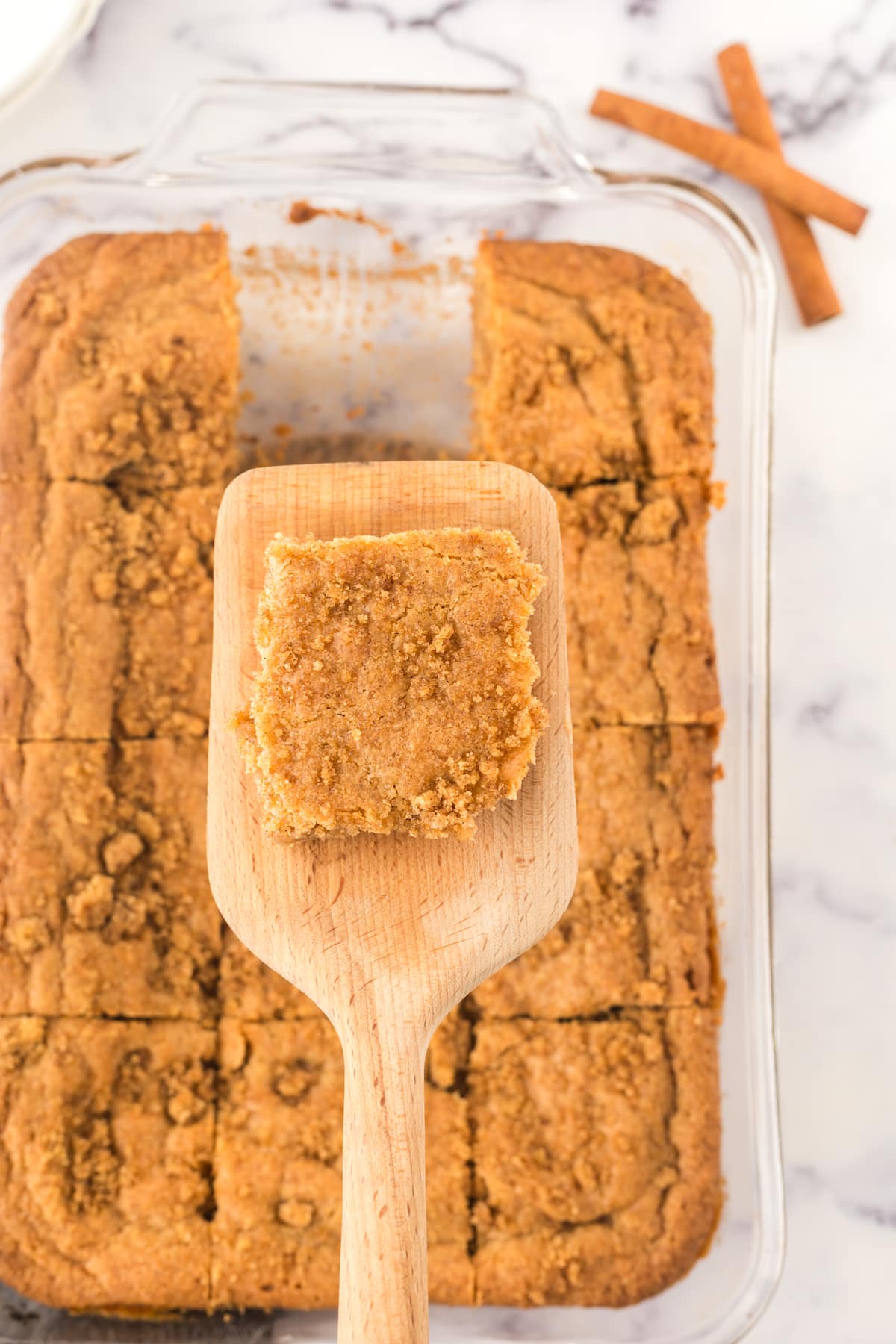 snickerdoodle blondie on a spatula