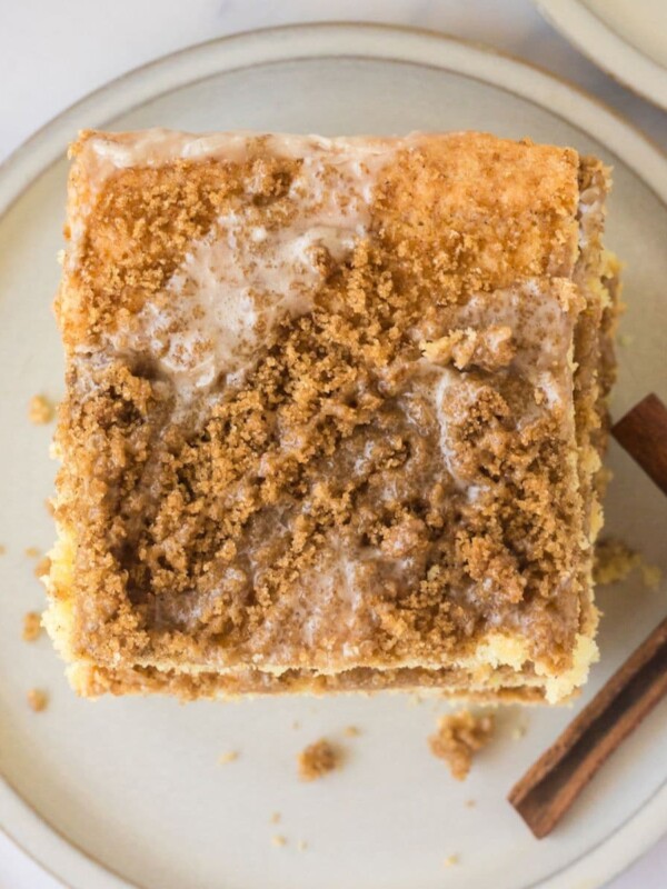 a slice of snickerdoodle crumb cake on a plate