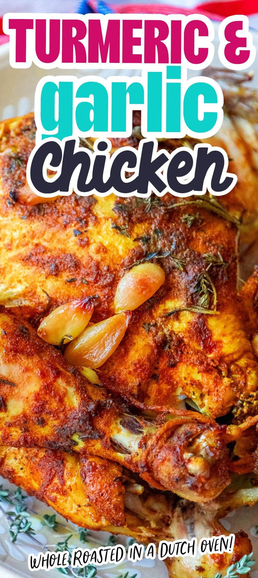roasted chicken with garlic turmeric rub on a dish