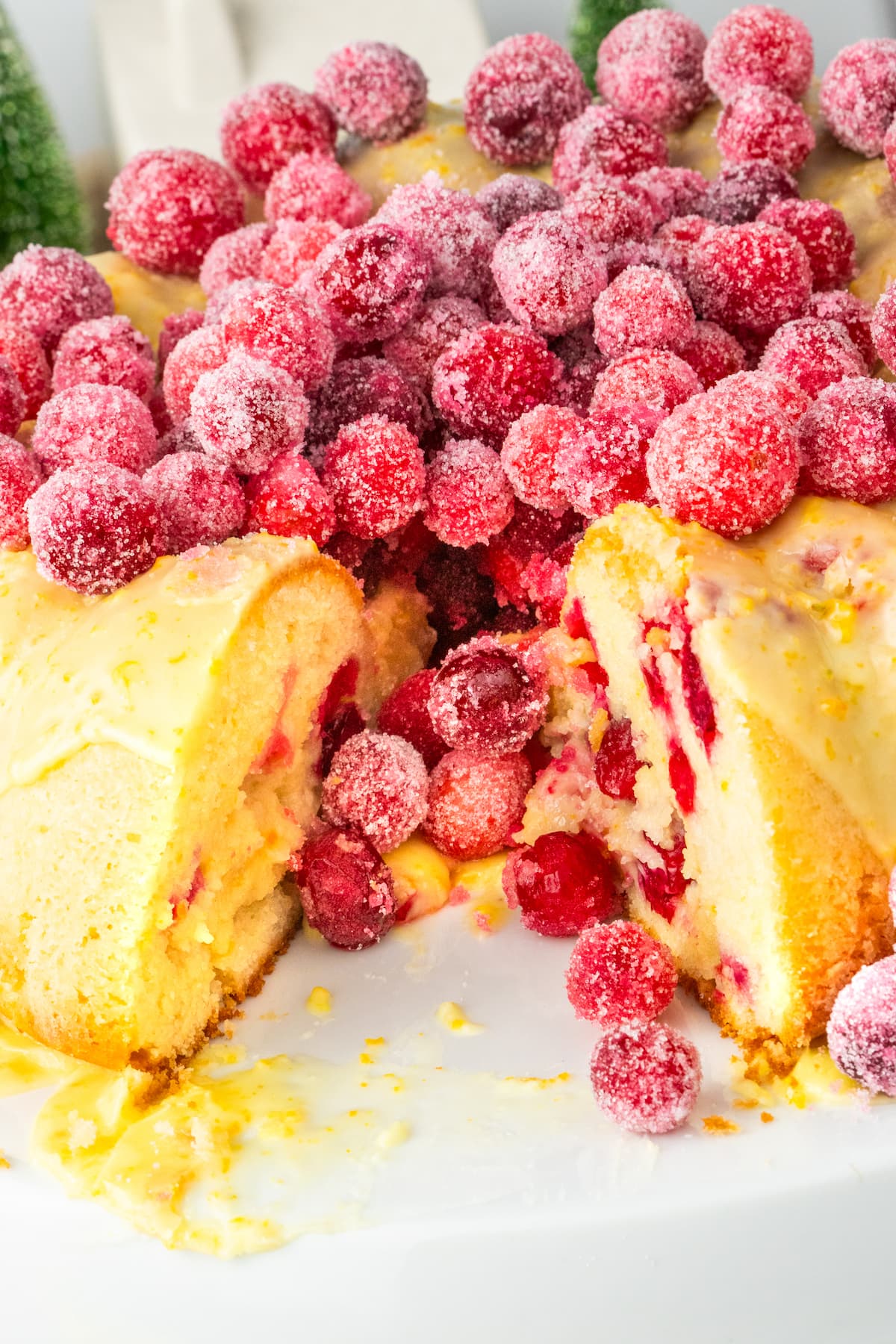 cranberries covered in sugar on a cake