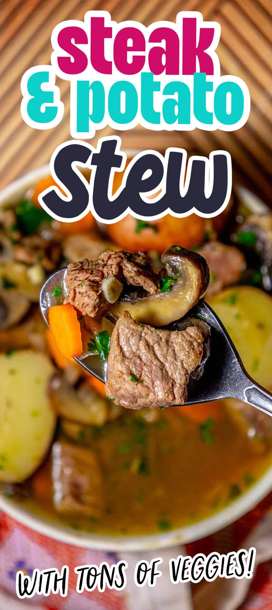 stew meat, carrots, potatoes, and minced parsley in a bowl