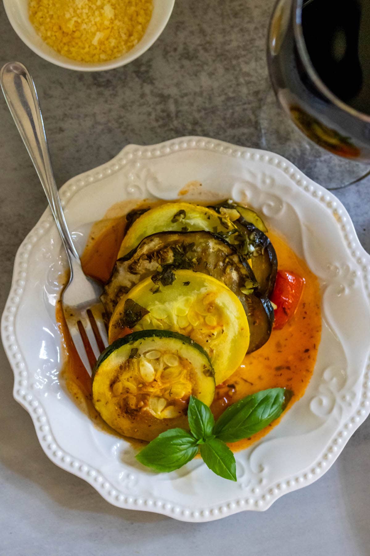 baked ratatouille on a white plate