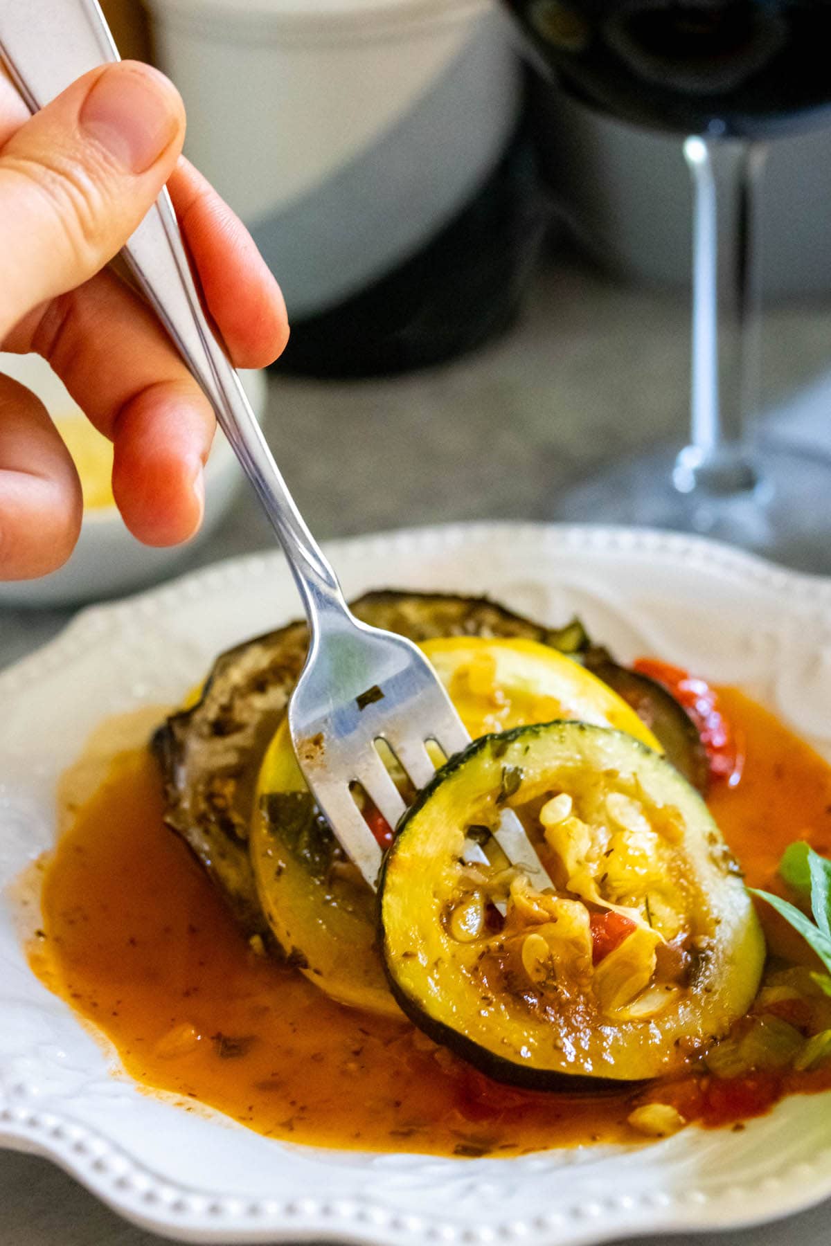 baked ratatouille on a white plate