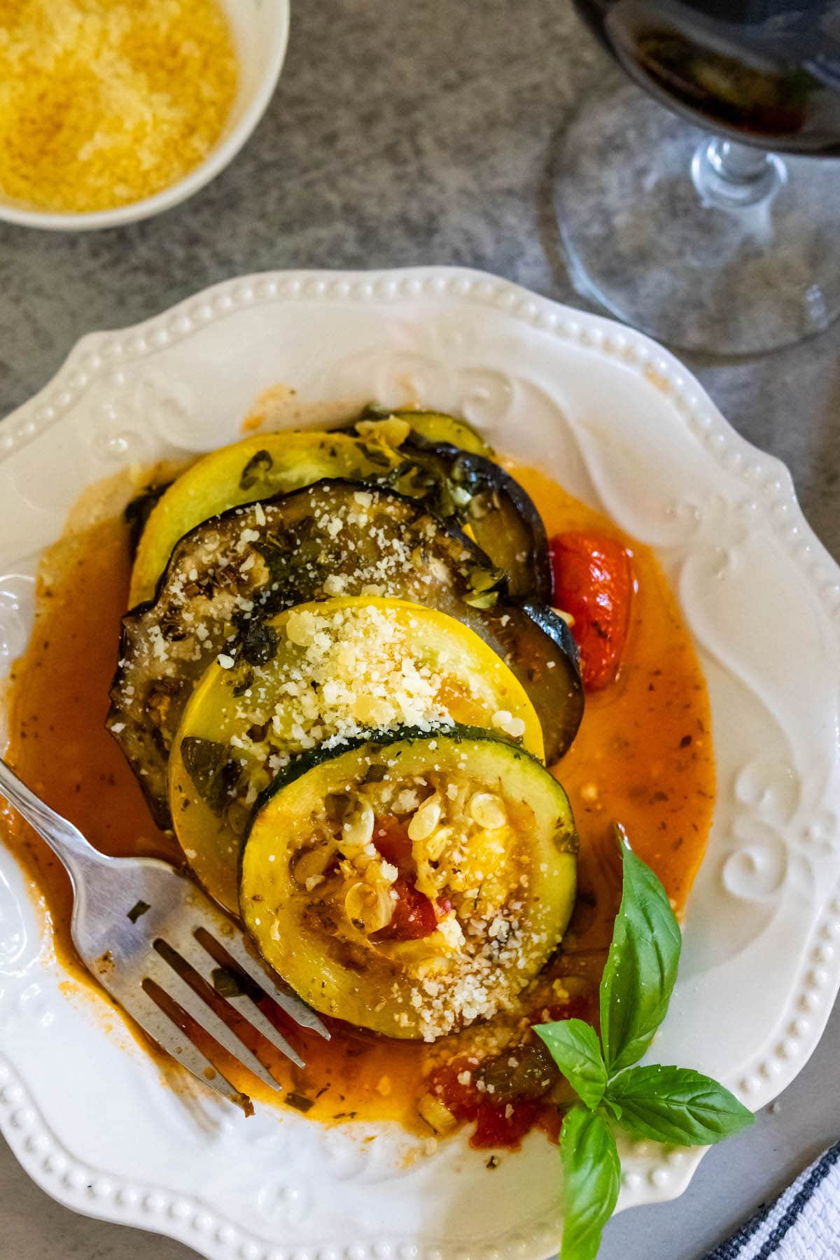 baked ratatouille on a white plate