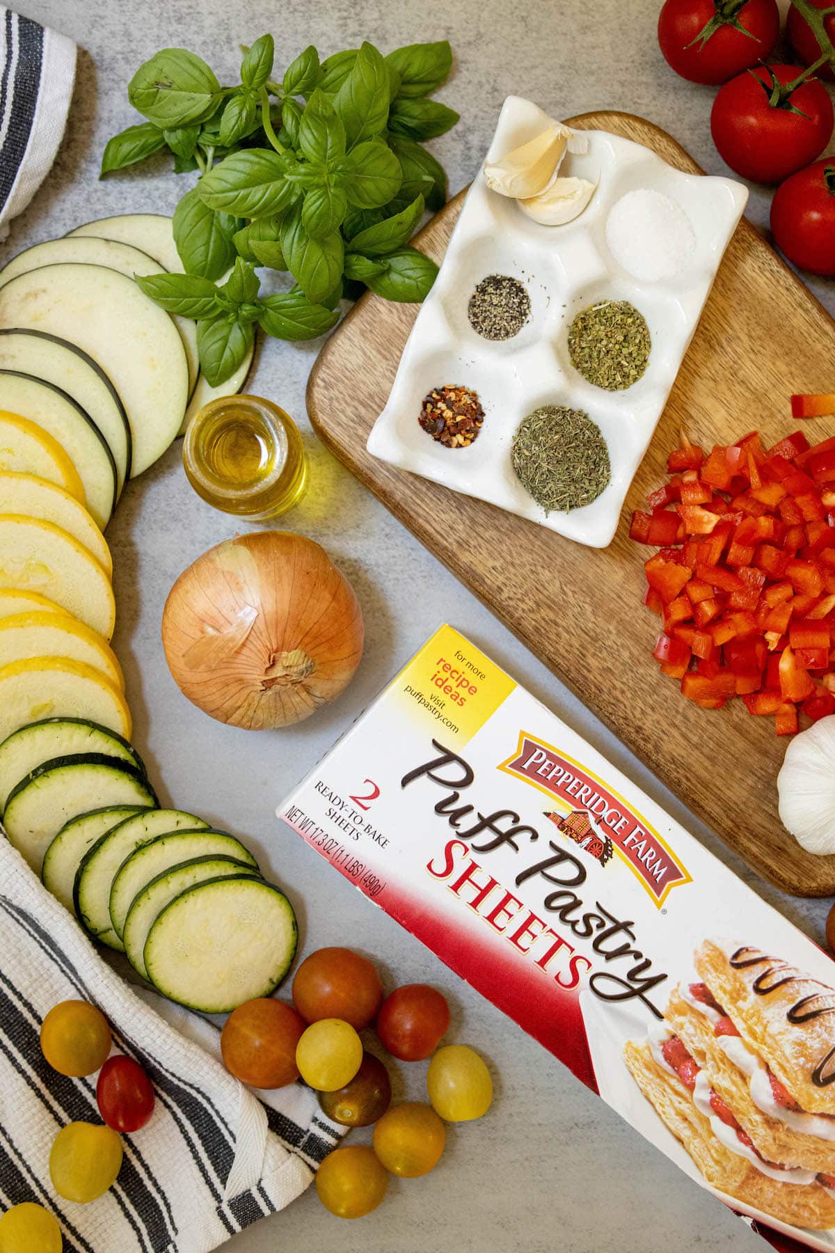 ratatouille tarts ingredients on a table