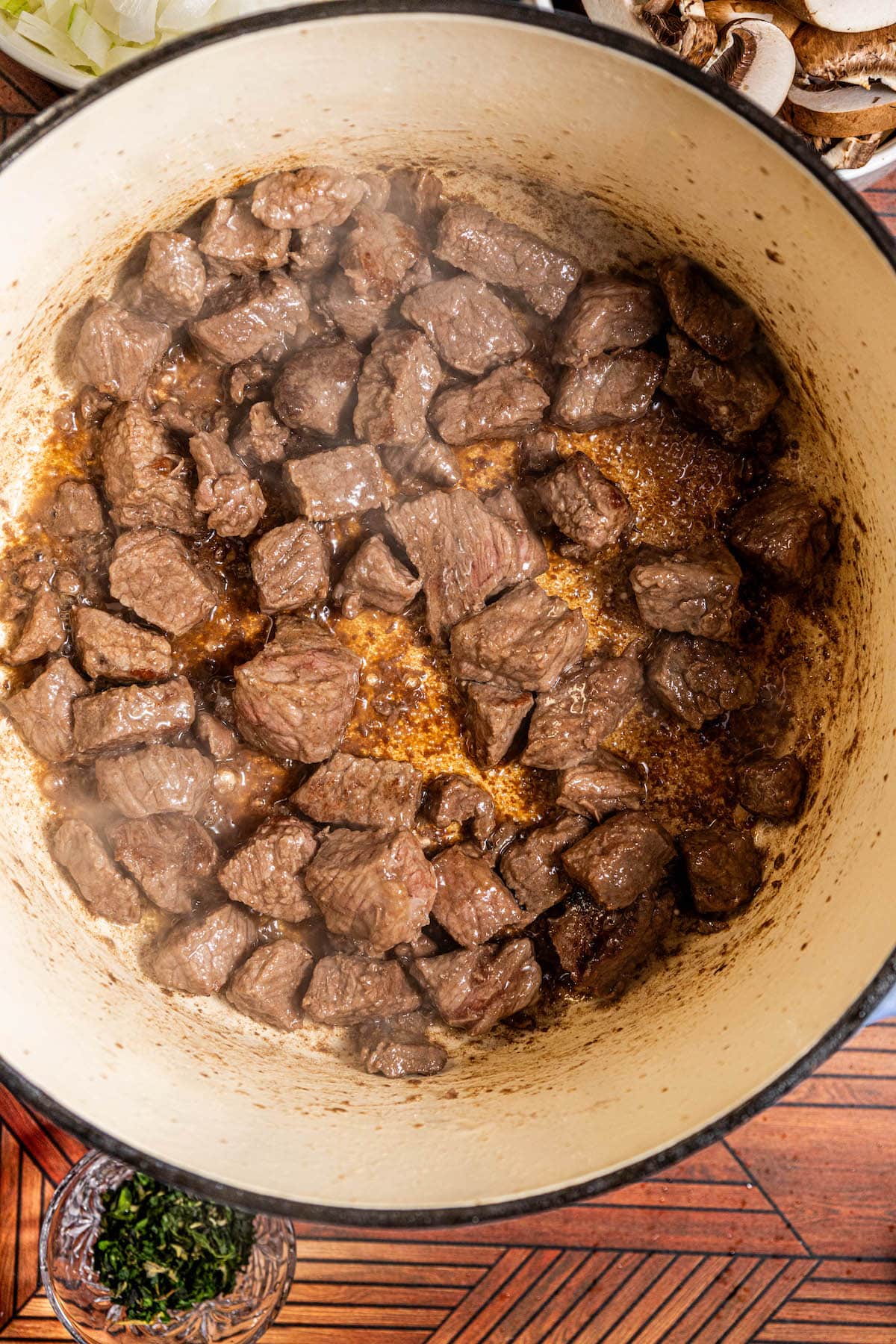 stew meat cooked in a dutch oven