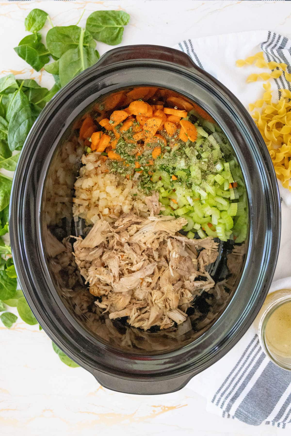 turkey, carrots, celery, and fresh herbs in it