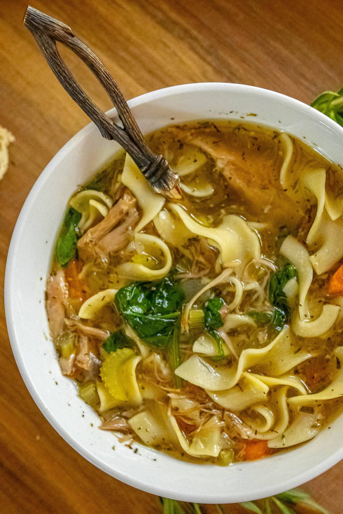 Leftover Turkey and Spinach Noodle Soup - Served From Scratch