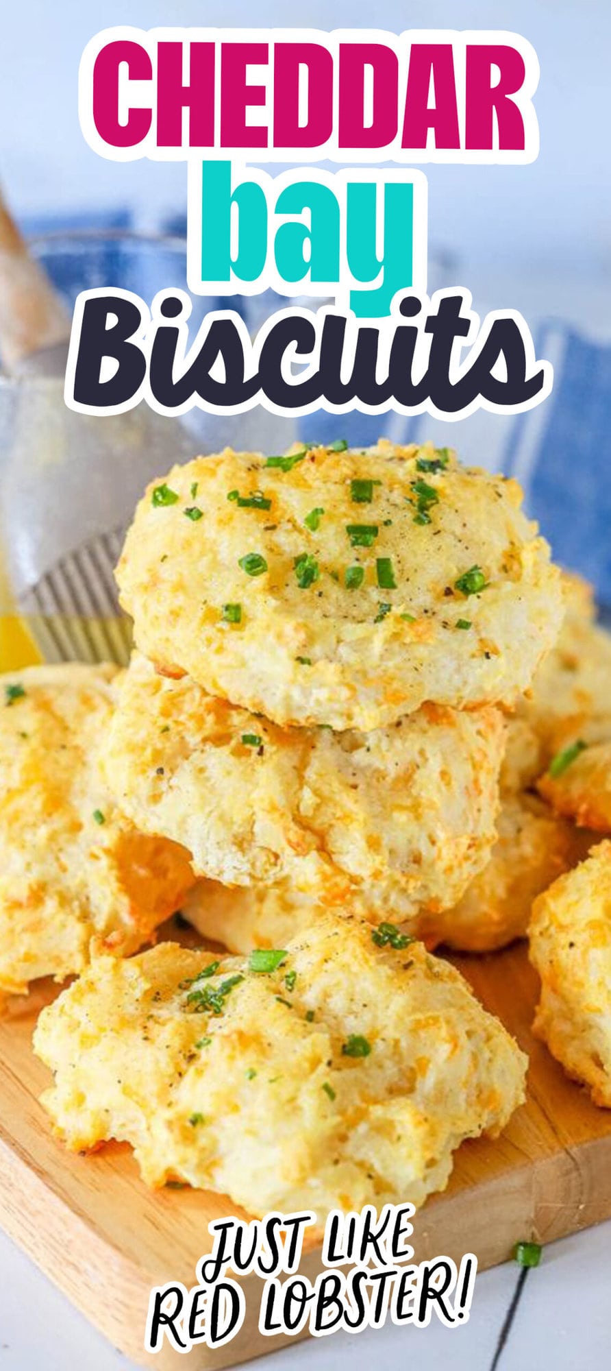Red Lobster cheddar bay biscuits recipe on a cutting board.
