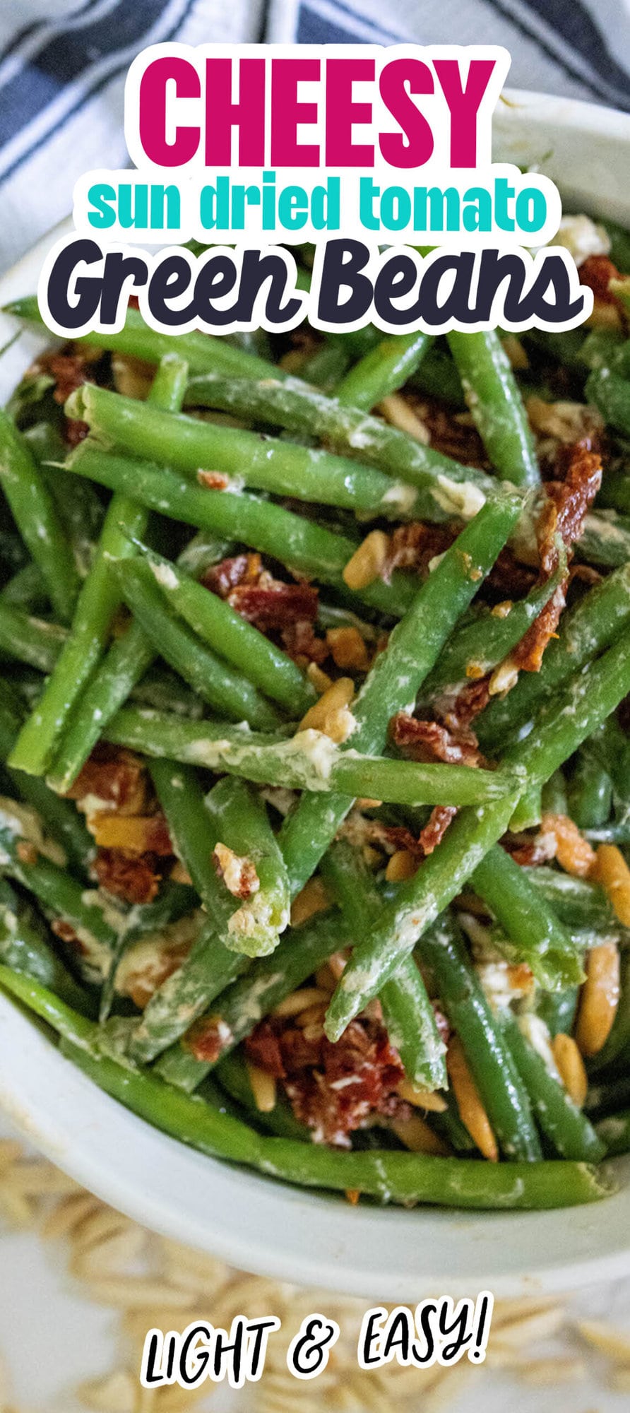 Baked green beans with a cheesy and sun-dried tomato twist.