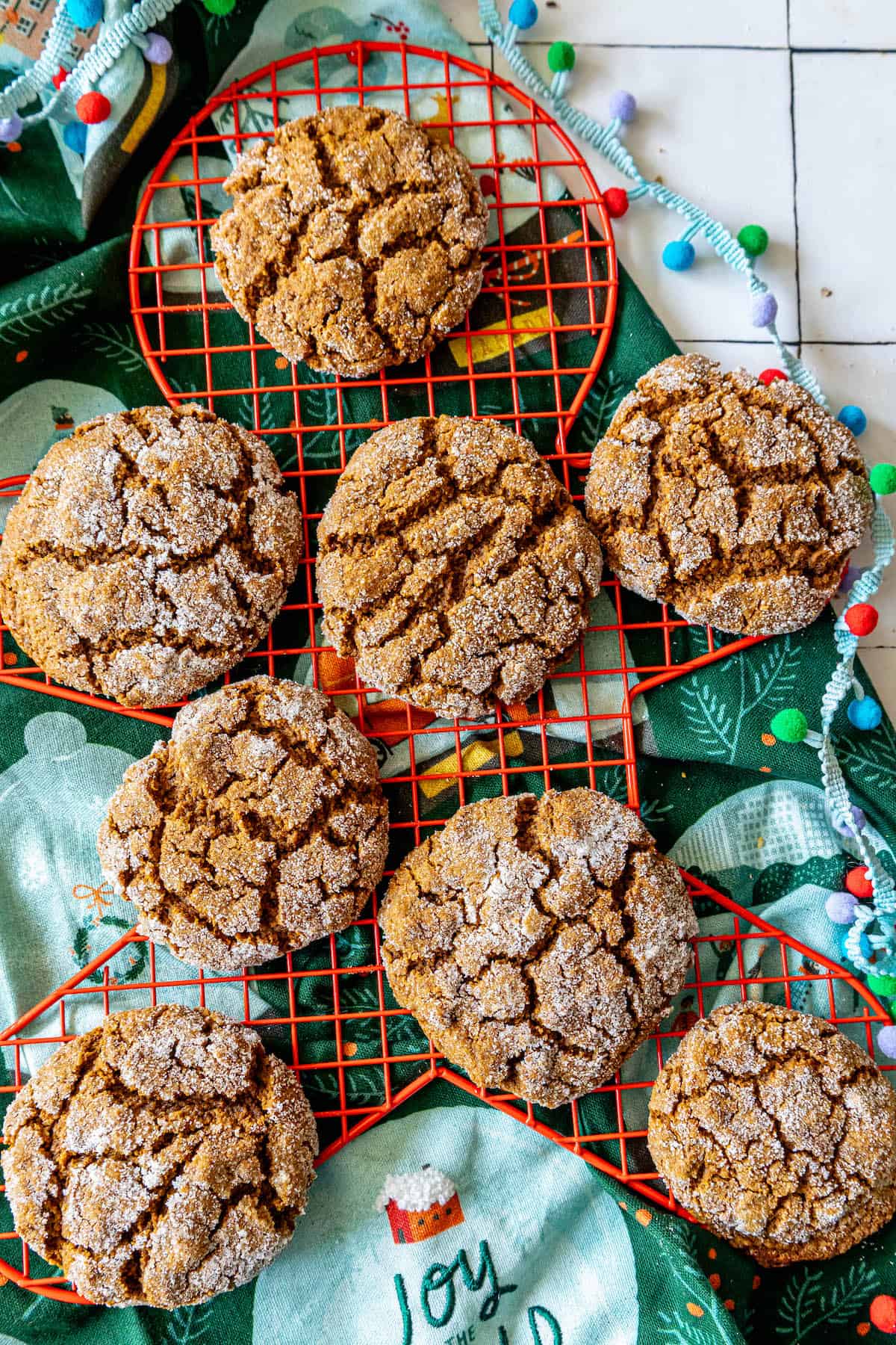 Gingerbread cookies on a cooling rack - Chewy Molasses Cookies.
