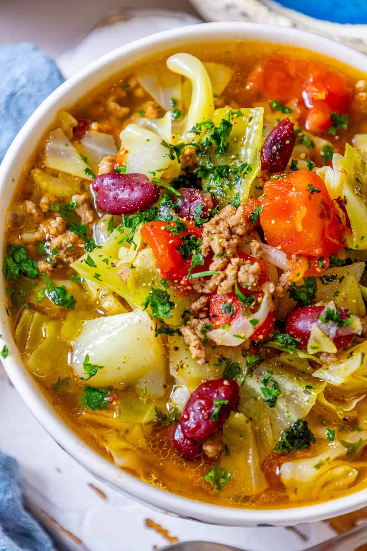 Cabbage soup with meat and beans.