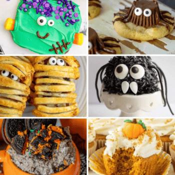 A collage of pictures of halloween desserts.