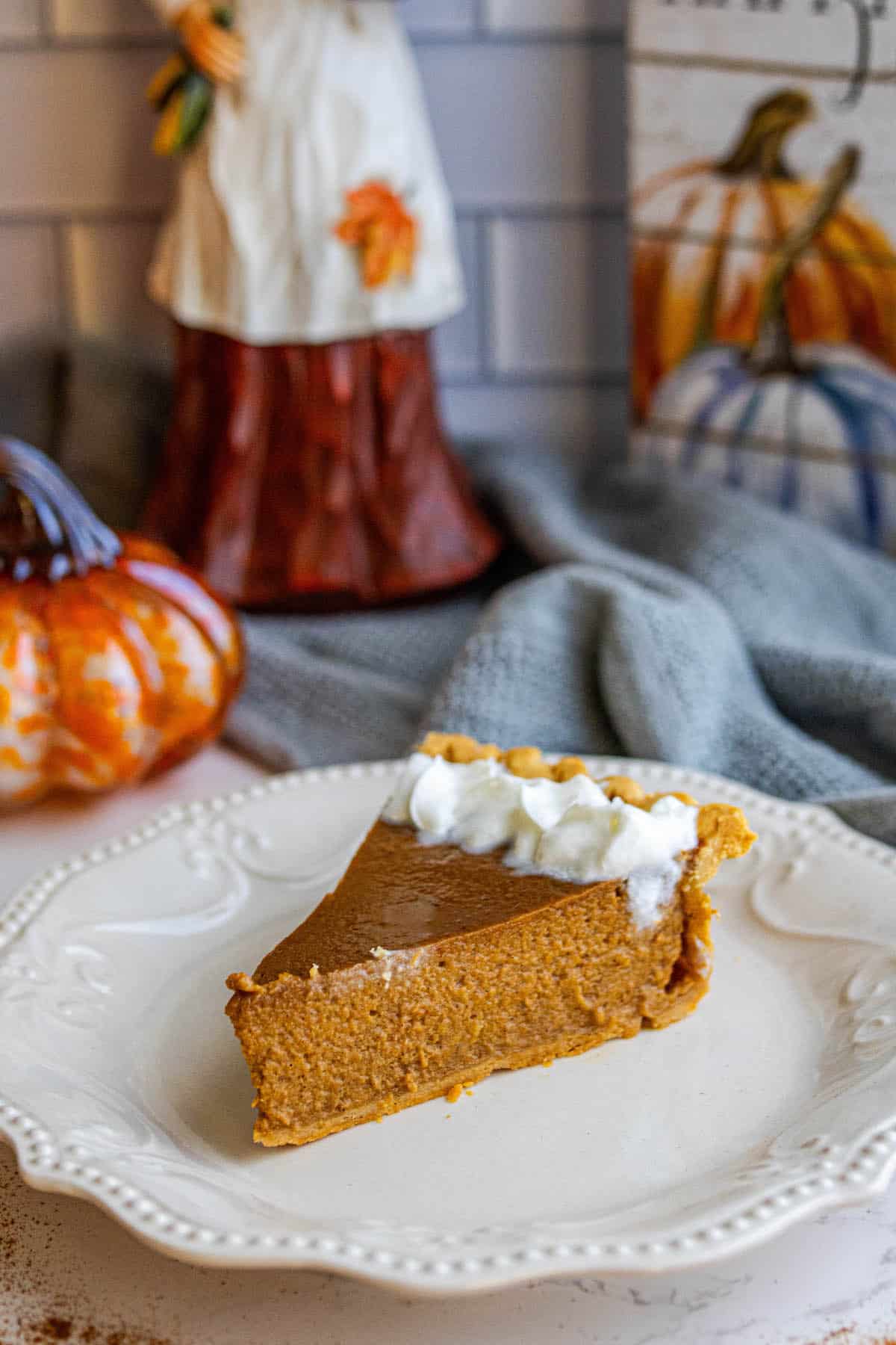 A delectable slice of pumpkin pie.