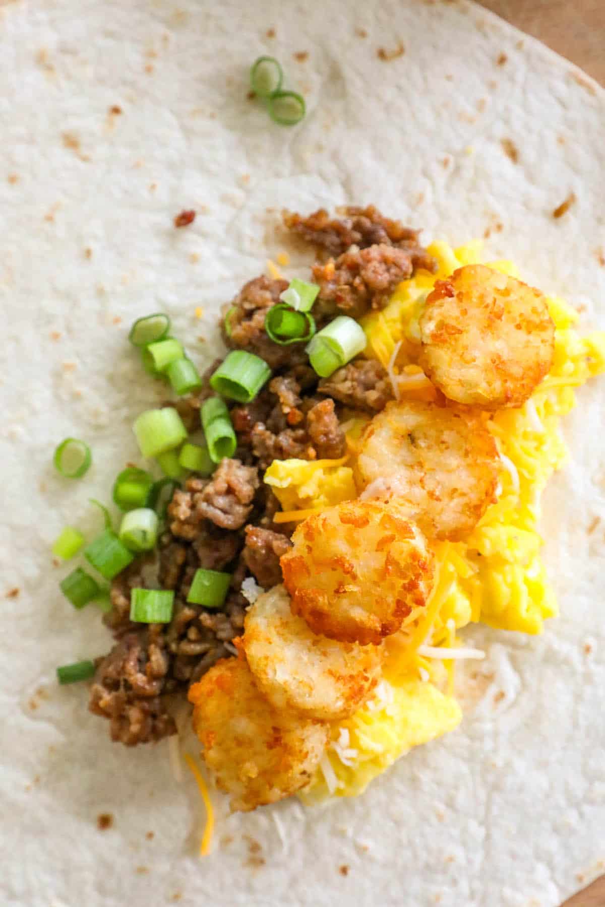 Freezer breakfast burrito with eggs and cheese.