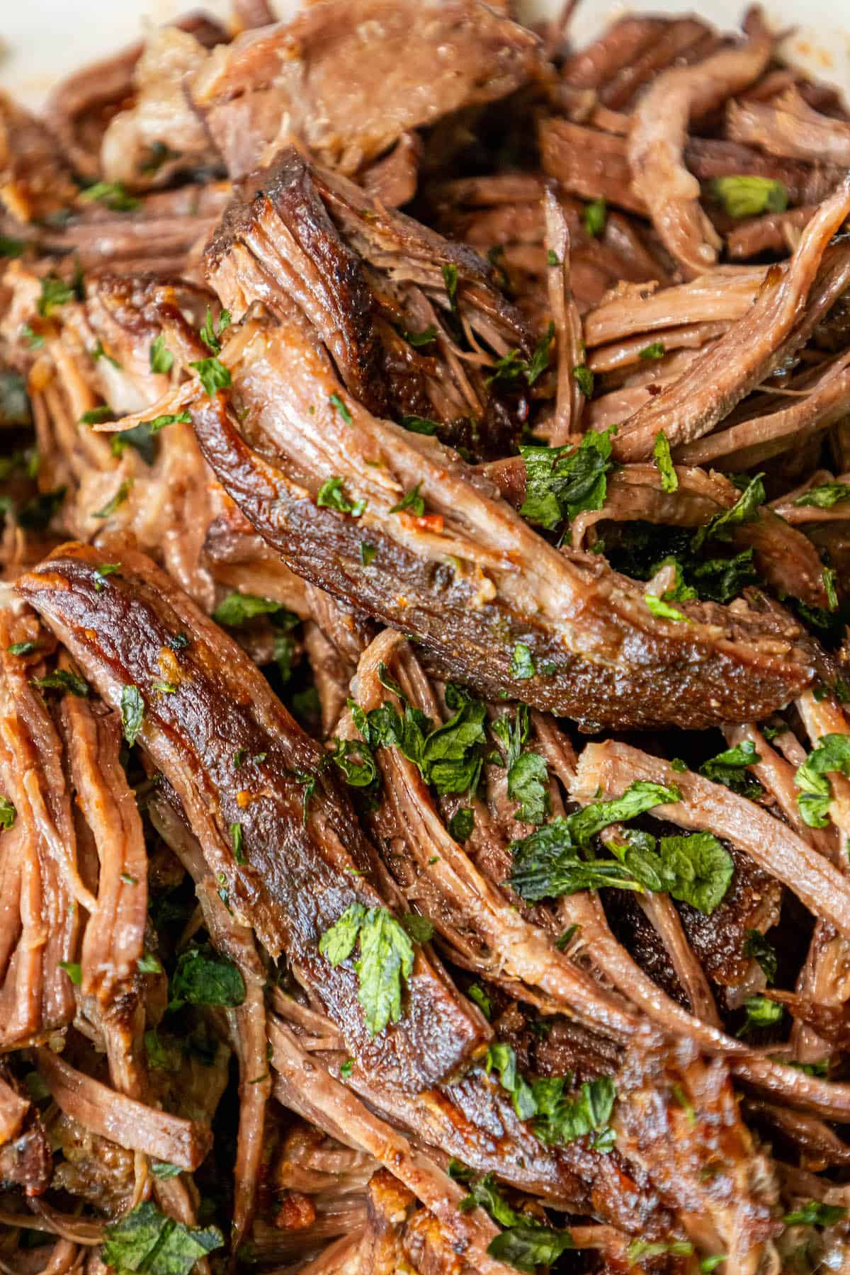 A plate of Perfect Chuck Roast with herbs on it.