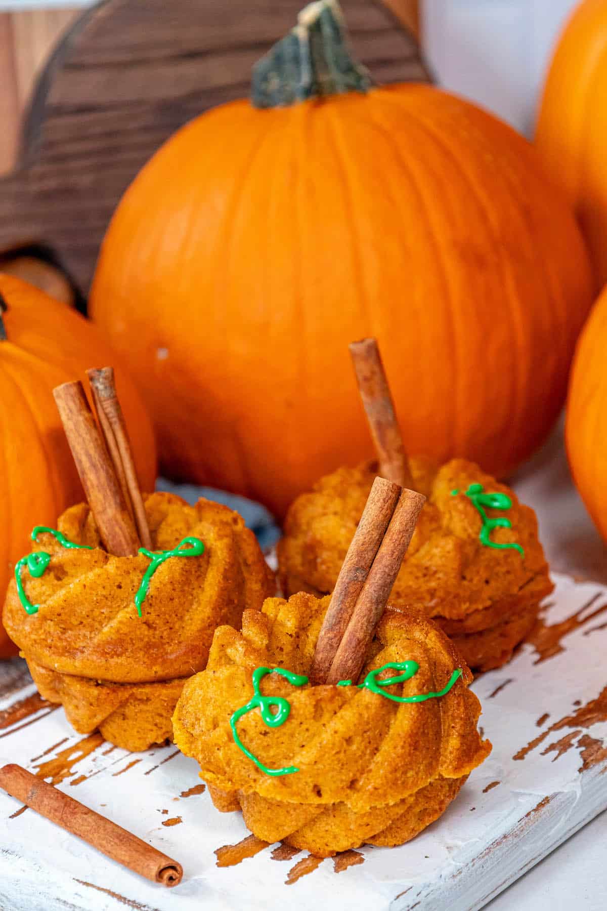 Moist pumpkin muffins on a white plate.