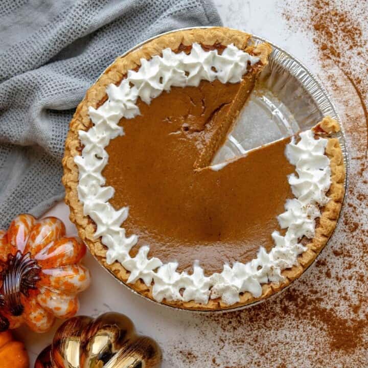 A delicious pumpkin pie.