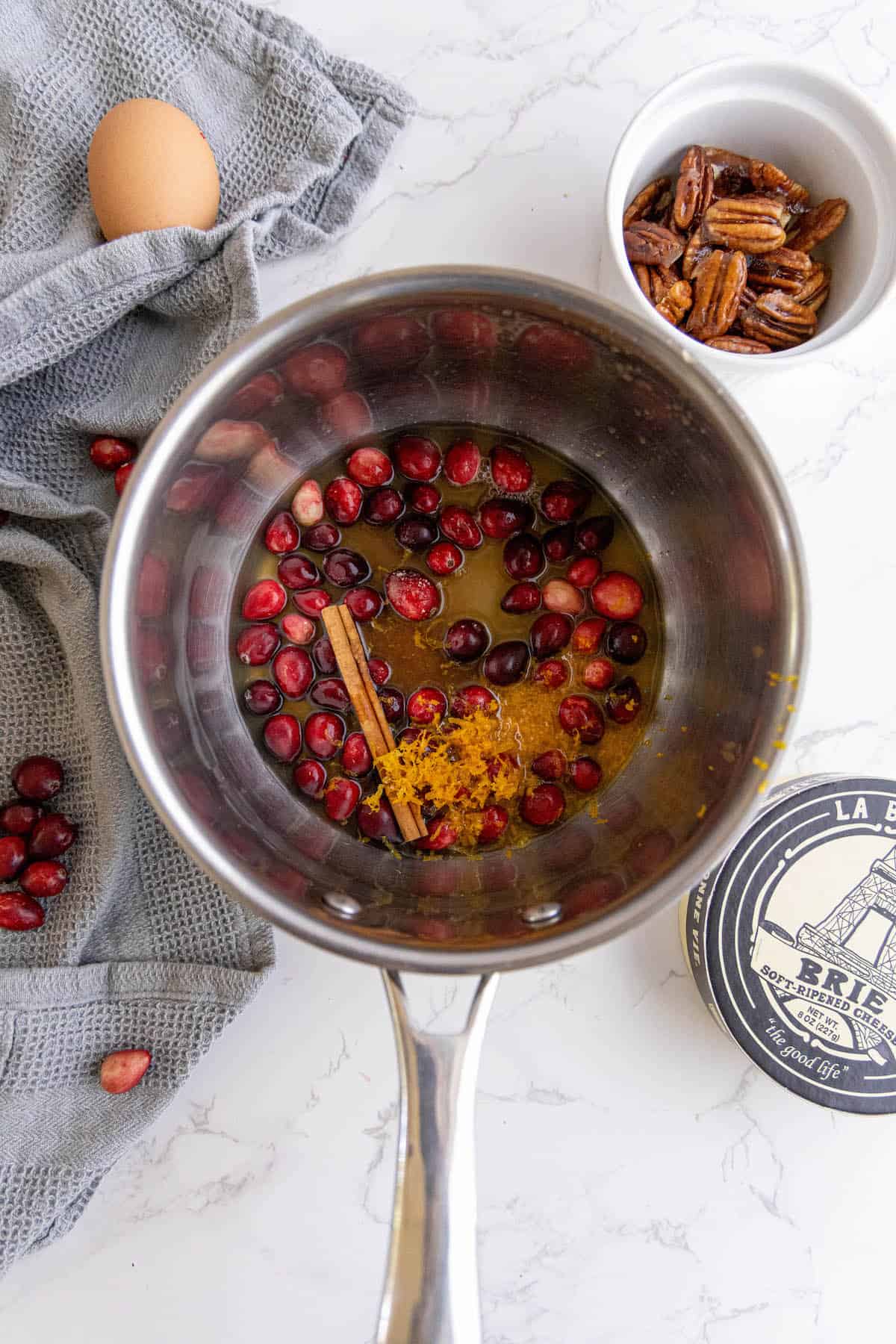 Cranberries in a saucepan.
