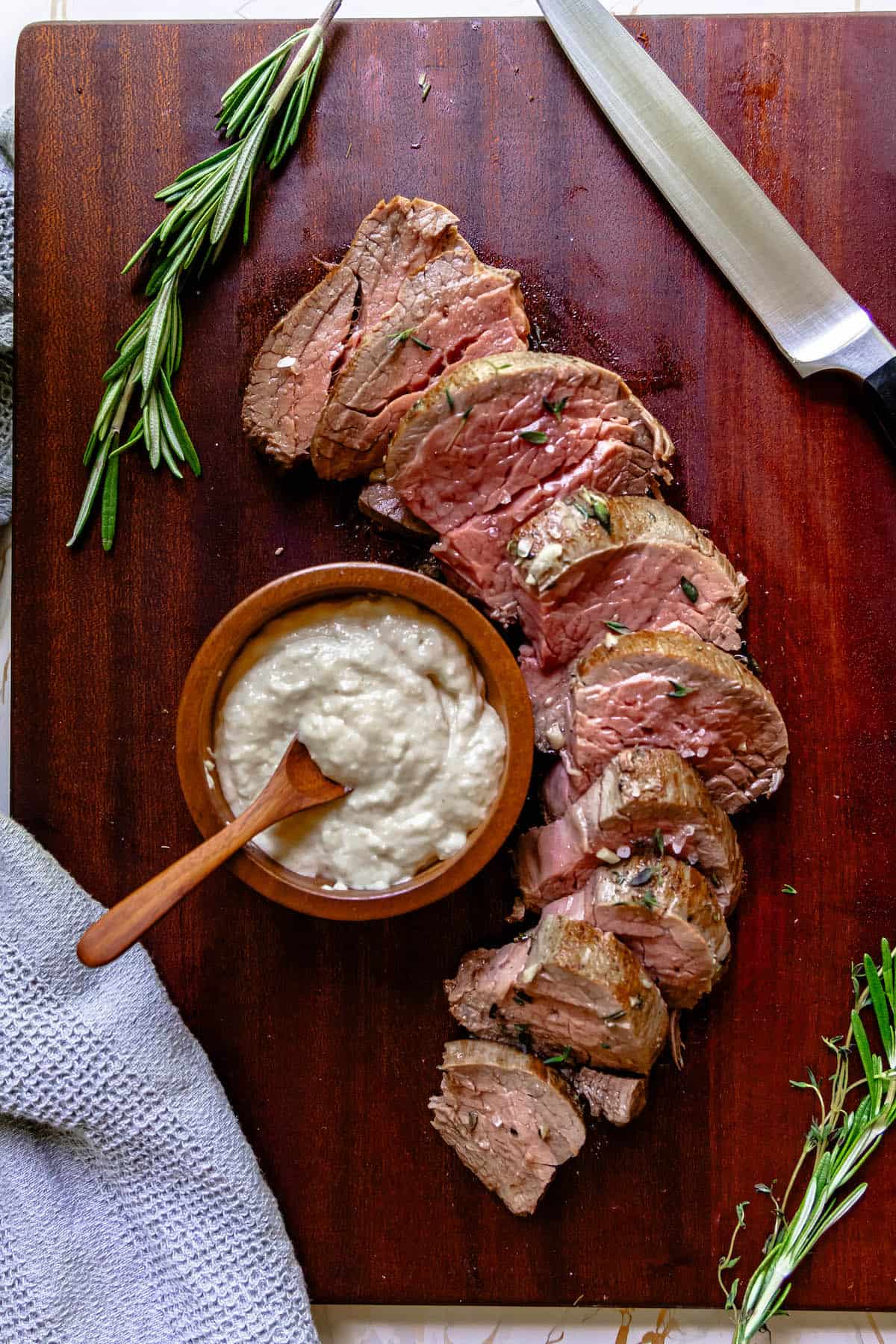 Rosemary Beef Tenderloin with Wild Mushroom Cream Sauce. - Half