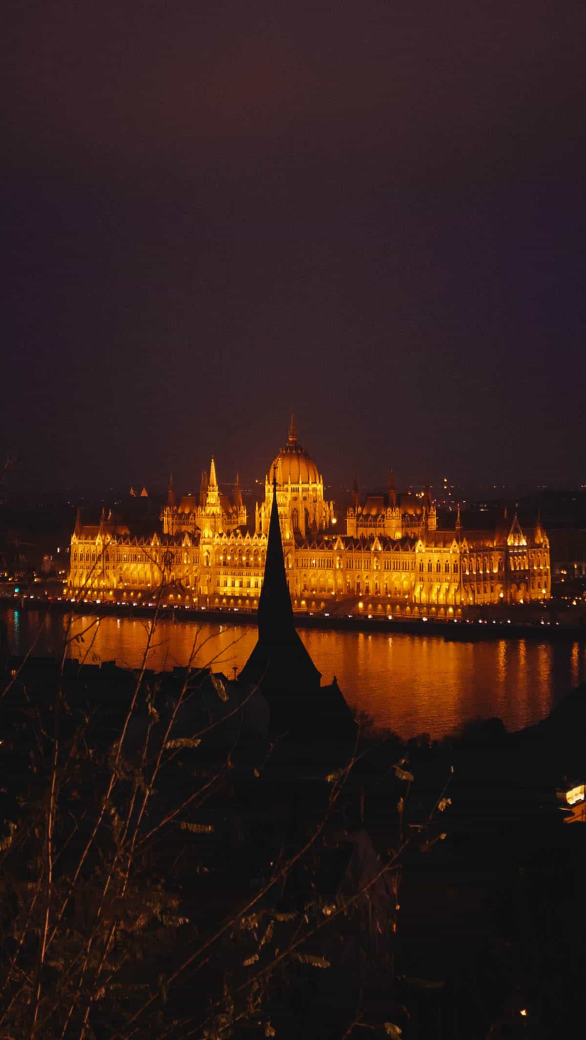 The Definitive Hungarian Goulash 17 The majestic Hungarian Parliament building, dramatically illuminated at night, reflecting its architectural splendor on the Danube River.