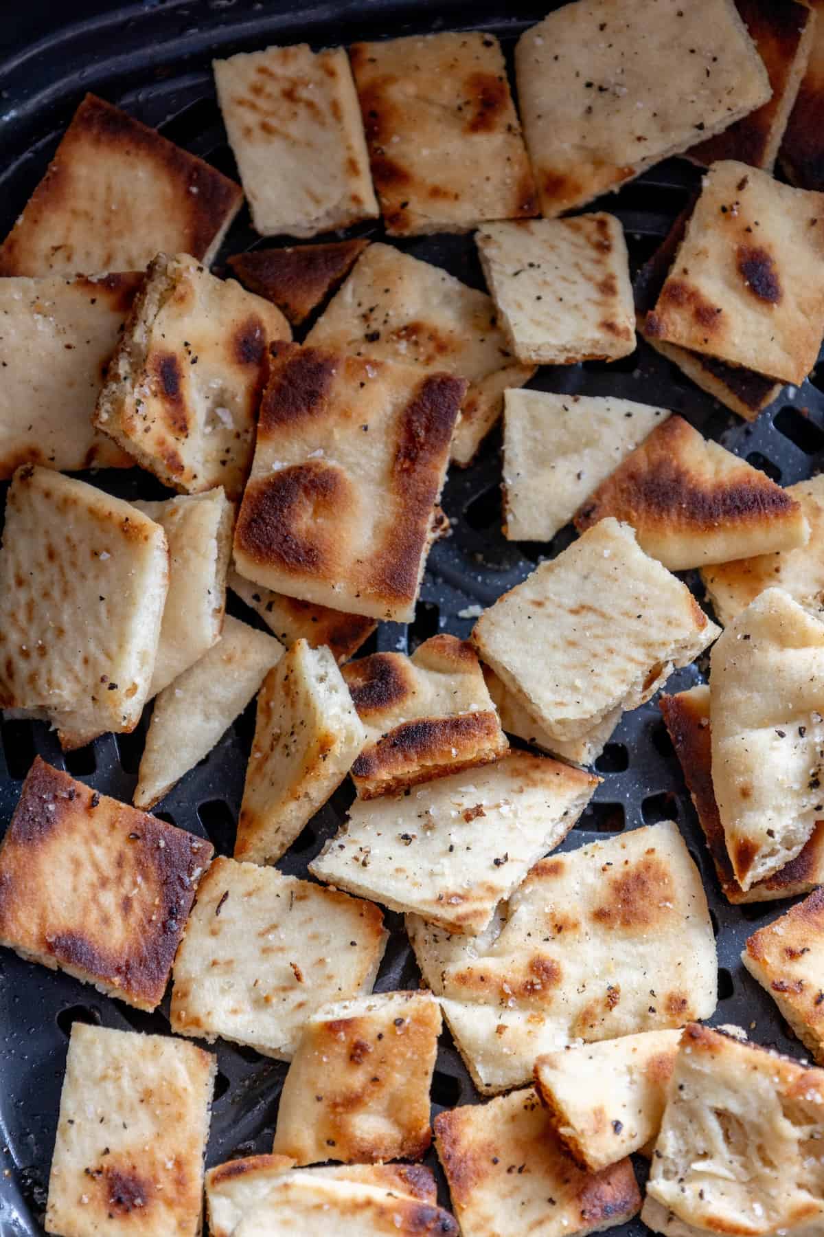 Fattoush-inspired grilled pita chips in an air fryer.