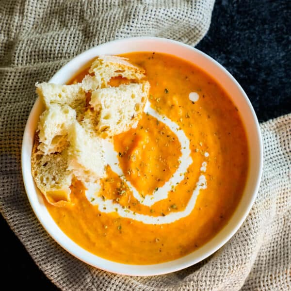 Roasted Tomato Soup with croutons.