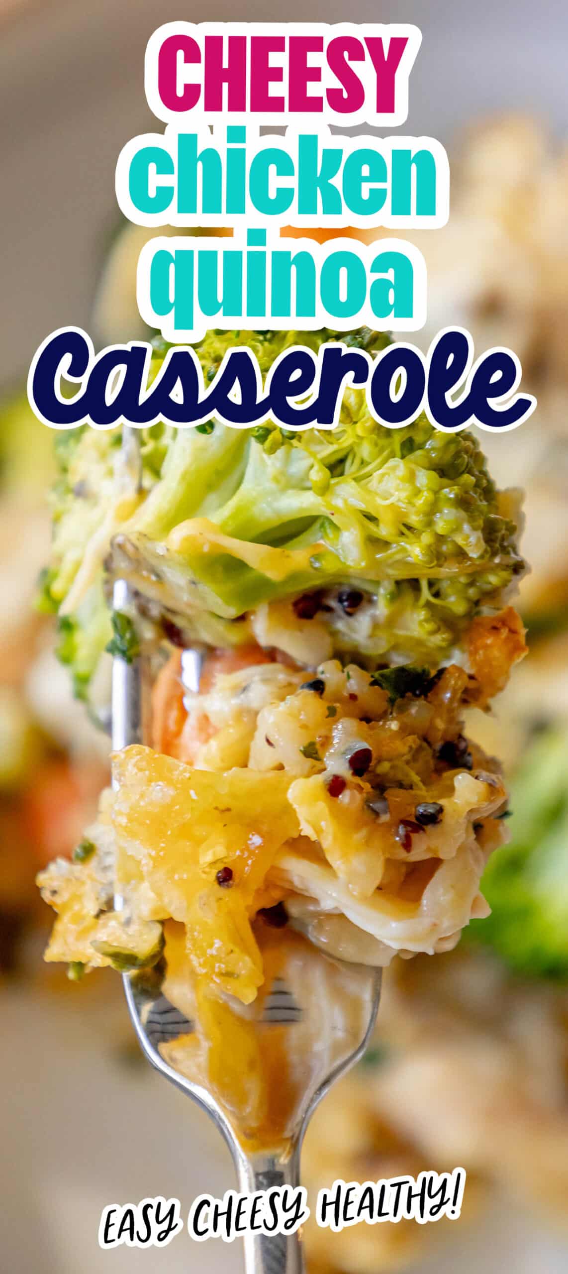 A delicious and hearty casserole made with tender chicken and nutritious Quinoa, topped with melted cheese.